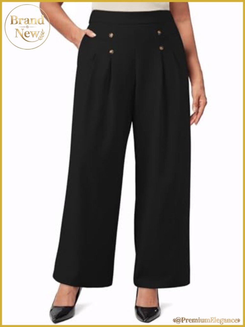 Plus Size Wide Leg Dress Pants 100% Polyester High Waist Pleated Trousers